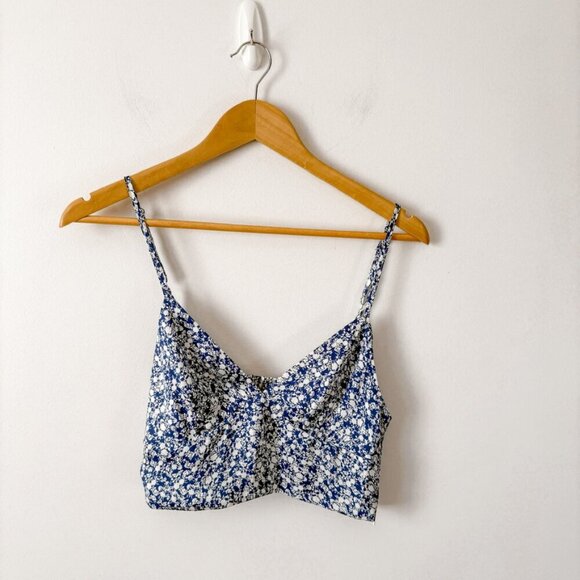 Zara 2 Piece Satin Effect Floral Skirt + Crop Tank Blue White Size Small - Picture 6 of 12